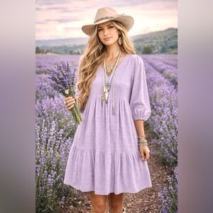 Lavender fields eye lit boho prairie dress w cotta-core shabby chic vibe